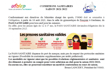 Infos sur le réglementation pour le pass sanitaire